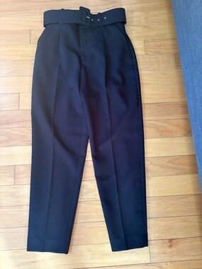 Zara Black High-Waist Pleated Tailored Trousers with Belt